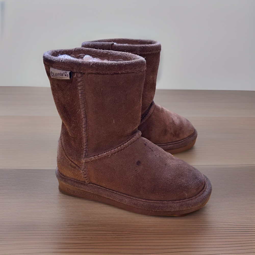 Bearpaw Toddler Size 7 Sheepskin Elle Boots Suede Pull On Winter Fall Boy Girl